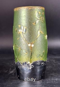 Daum Nancy Vase à Décor De Gui Art Nouveau-Monture argent-gallé-Muller-Schneider