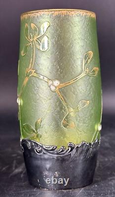 Daum Nancy Vase à Décor De Gui Art Nouveau-Monture argent-gallé-Muller-Schneider