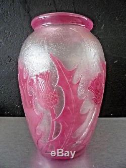 David GUERON-Degué-Vase art nouveau, décor de chardons à l'acide, daum, gallé