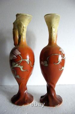 Delphin Massier Vallauris Paire D Aiguieres Vase Bacchus Femme Art Nouveau