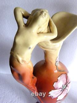 Delphin Massier Vallauris Paire D Aiguieres Vase Bacchus Femme Art Nouveau