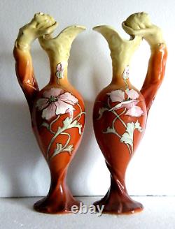 Delphin Massier Vallauris Paire D Aiguieres Vase Bacchus Femme Art Nouveau