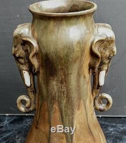 Denbac Grand Et Rare Vase Aux Elephants En Gres Epoque Art Nouveau 1900 Ht. 30cm