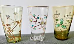ÉMILE GALLÉ 6 VERRES GOBELETS ÉMAILLÉ DE FLEURS ÉPOQUE 1880 ART NOUVEAU vase