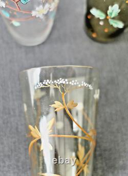 ÉMILE GALLÉ 6 VERRES GOBELETS ÉMAILLÉ DE FLEURS ÉPOQUE 1880 ART NOUVEAU vase