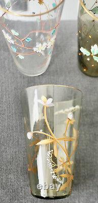 ÉMILE GALLÉ 6 VERRES GOBELETS ÉMAILLÉ DE FLEURS ÉPOQUE 1880 ART NOUVEAU vase