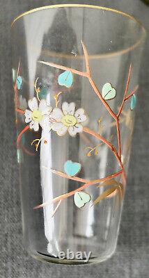 ÉMILE GALLÉ 6 VERRES GOBELETS ÉMAILLÉ DE FLEURS ÉPOQUE 1880 ART NOUVEAU vase
