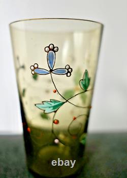 ÉMILE GALLÉ 6 VERRES GOBELETS ÉMAILLÉ DE FLEURS ÉPOQUE 1880 ART NOUVEAU vase