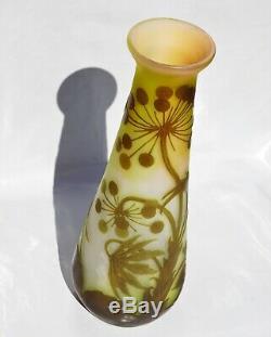 EMILE GALLÉ Grand Vase à décor Ombelles Pâte de Verre Gravé ART NOUVEAU 30cm