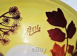 EMILE GALLÉ NANCY Rare BOL Vase Coupe Noisetier Pâte de Verre Gravé ART NOUVEAU