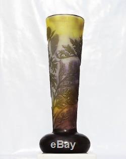 EMILE GALLÉ Rare Vase PAPILLON FOUGÈRE DU JAPON Pâte de Verre Gravé ART NOUVEAU