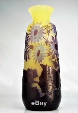 EMILE GALLÉ Sublime Vase à décor MARGUERITES Pâte de Verre Gravé ART NOUVEAU