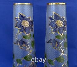 ESCALIER de CRISTAL Paire de Vases Cristal Emaillé Art Nouveau ca 1900 Signés