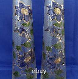 ESCALIER de CRISTAL Paire de Vases Cristal Emaillé Art Nouveau ca 1900 Signés
