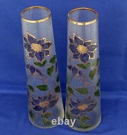 ESCALIER de CRISTAL Paire de Vases Cristal Emaillé Guilloché Art Nouveau ca 1900