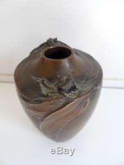 Exceptionnel Vase Art Nouveau Bronze Japonisant Vegetaux Signe G Barboteaux