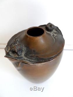 Exceptionnel Vase Art Nouveau Bronze Japonisant Vegetaux Signe G Barboteaux