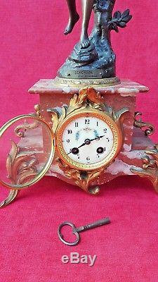 Emile BRUCHON (1806-1895) Horloge Pendule Art Nouveau 2 vases Marbre cheminée