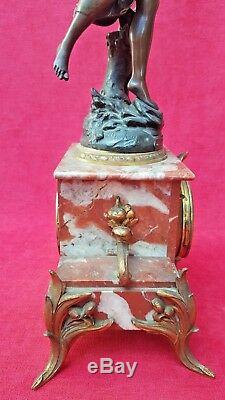 Emile BRUCHON Horloge Statue de cheminée & 2 Vases Pendule Art Nouveau mouvement