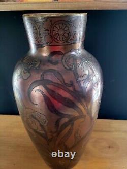 Emile Diffloth Boch Frères Keramis Grand vase Art Nouveau irisé décor Iris