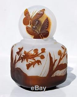 Emile Gallé Rare vase Boite Bonbonnière Encrier Pâte de Verre Gravé Art Nouveau