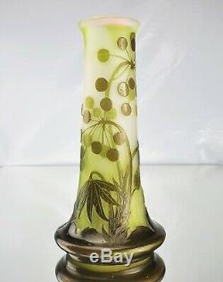 Emile Gallé Beau Vase Aralias du Japon Pâte de Verre Gravé ART NOUVEAU 1900