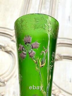 Emile Gallé Cristallerie, Rare Vase Diabolo En Verre Émaillé, Art Nouveau