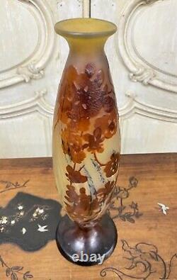 Émile Gallé Grand Vase Aux Pommiers Du Japon Orange, Pate De Verre Art Nouveau