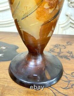 Émile Gallé Grand Vase Aux Pommiers Du Japon Orange, Pate De Verre Art Nouveau