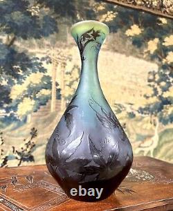 Émile Gallé Grand Vase Bulbe (36 Cm) à Décor De Vignes, Art Nouveau
