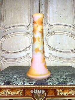 Émile Gallé Grand Vase De 45 Cm Decor De Fleurs Jaune Pate De Vers Art Nouveau