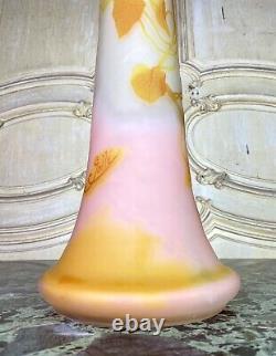 Émile Gallé Grand Vase De 45 Cm Decor De Fleurs Jaune Pate De Vers Art Nouveau
