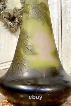 Émile Gallé Grand Vase Soliflore Aux Sureau, 44cm, Pate De Verre Art Nouveau