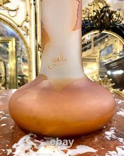 Émile Gallé Grand Vase Tube Art Nouveau Decor De Fleurs, 60 Cm. Pate De Verre
