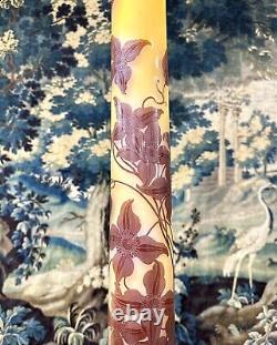 Émile Gallé Grand Vase Tube Ou pied D'éléphant Aux Clématites, Art Nouveau