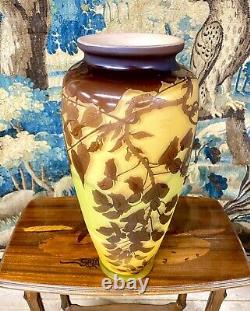 Emile Gallé Important Vase 46 Cm à Décor De Glycines Pate De Verre art nouveau