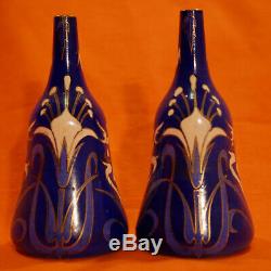 Emile Gallé Keller & Guerin Luneville Paire 2 vases Art Nouveau Lys Earthenware
