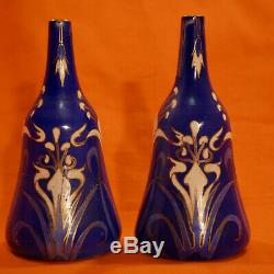 Emile Gallé Keller & Guerin Luneville Paire 2 vases Art Nouveau Lys Earthenware