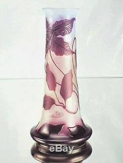 Emile Gallé Magnifique Vase Clématite Pâte de Verre Gravé ART NOUVEAU 1900