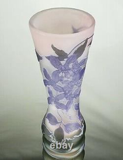 Emile Gallé Magnifique Vase Clématites en Pâte de Verre Gravé ART NOUVEAU
