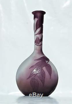 Emile Gallé Nancy Vase Soliflore Glycine En Pte De Verre Gravé Art Nouveau