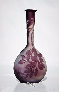 Emile Gallé Nancy Vase Soliflore Glycine En Pte De Verre Gravé Art Nouveau