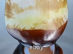 Emile Gallé Sublime Vase Paysage Lacustre Pâte de Verre Gravé ART NOUVEAU
