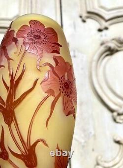 Emile Gallé Vase A Décor Rouge Et Pate De Verre Art Nouveau