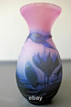 Émile Gallé Vase Aux Nénuphars En Verre Ton Rose Bleu Époque 1900 Art Nouveau