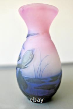 Émile Gallé Vase Aux Nénuphars En Verre Ton Rose Bleu Époque 1900 Art Nouveau