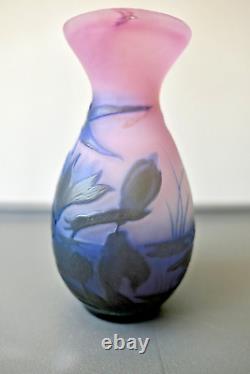 Émile Gallé Vase Aux Nénuphars En Verre Ton Rose Bleu Époque 1900 Art Nouveau