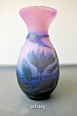 Émile Gallé Vase Aux Nénuphars En Verre Ton Rose Bleu Époque 1900 Art Nouveau