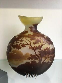 Émile Gallé Vase Paysage Lacustre Époque Art Nouveau Daum Legras