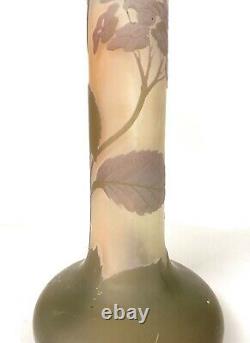 Emile Gallé Vase Tube Aux Hortensias, Violet Et Rose Pate De Verre Art Nouveau